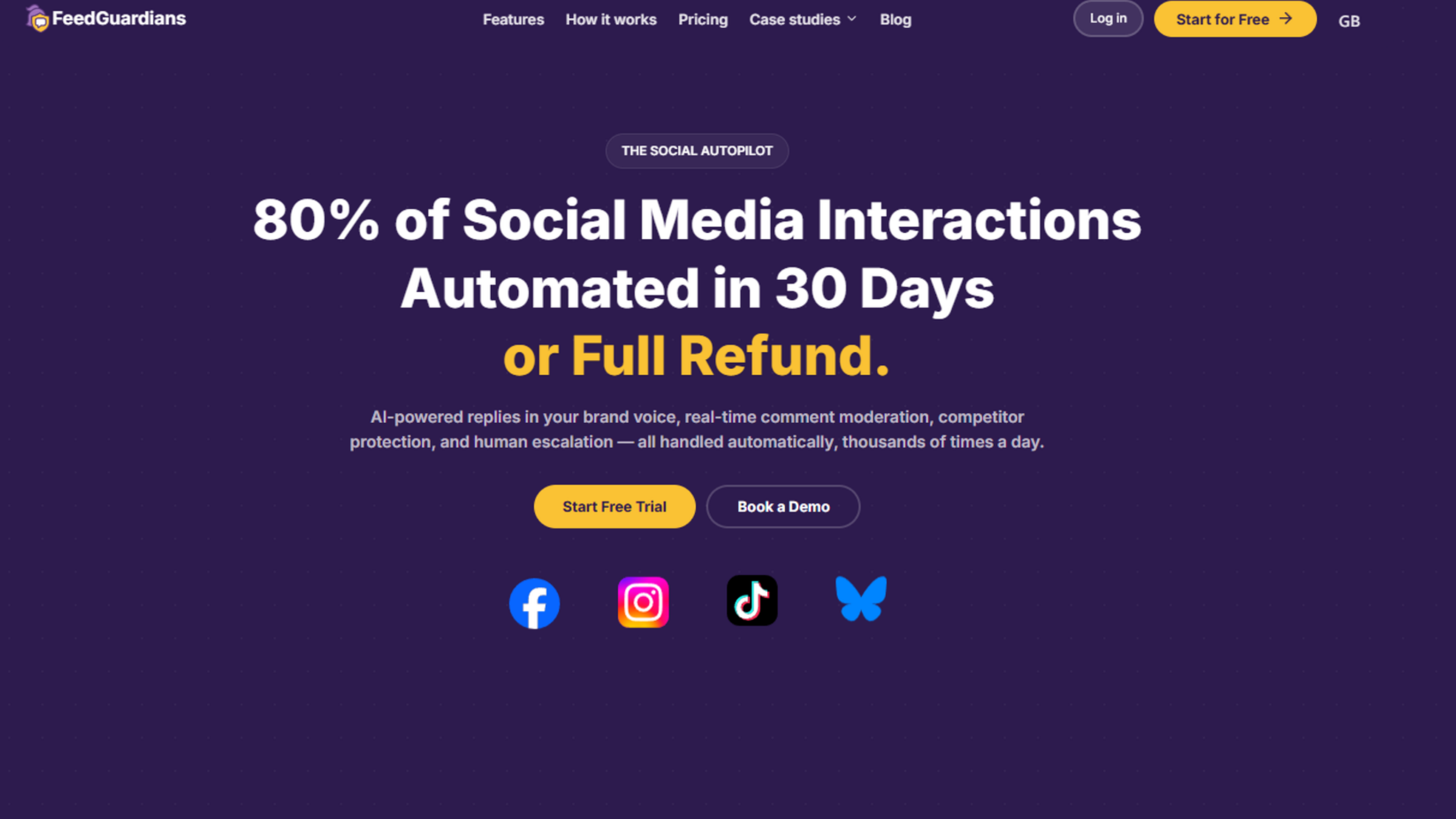 AI-powered replies in your brand voice, real-time comment moderation, competitor protection, and human escalation