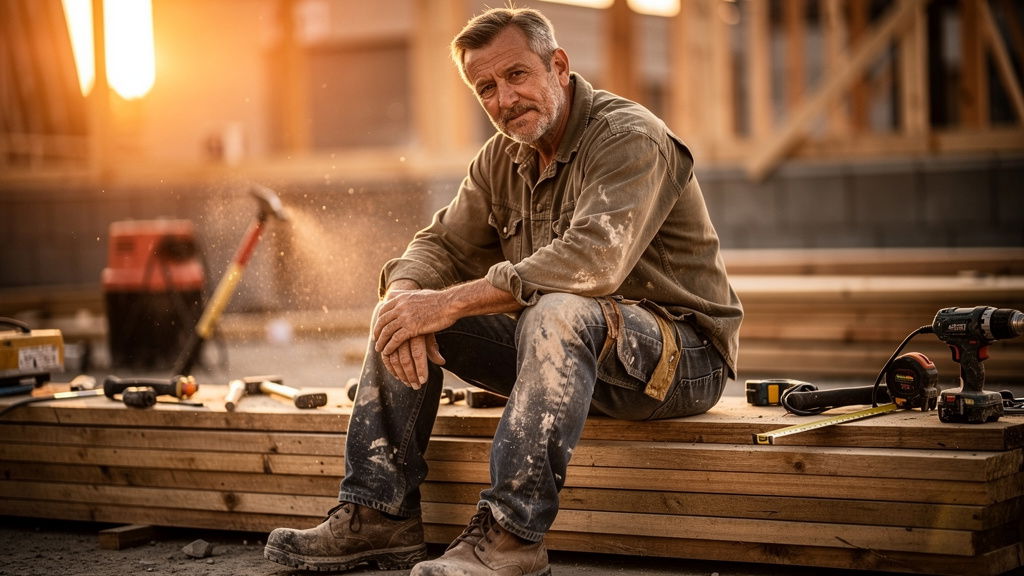 Construction worker resting during workday
