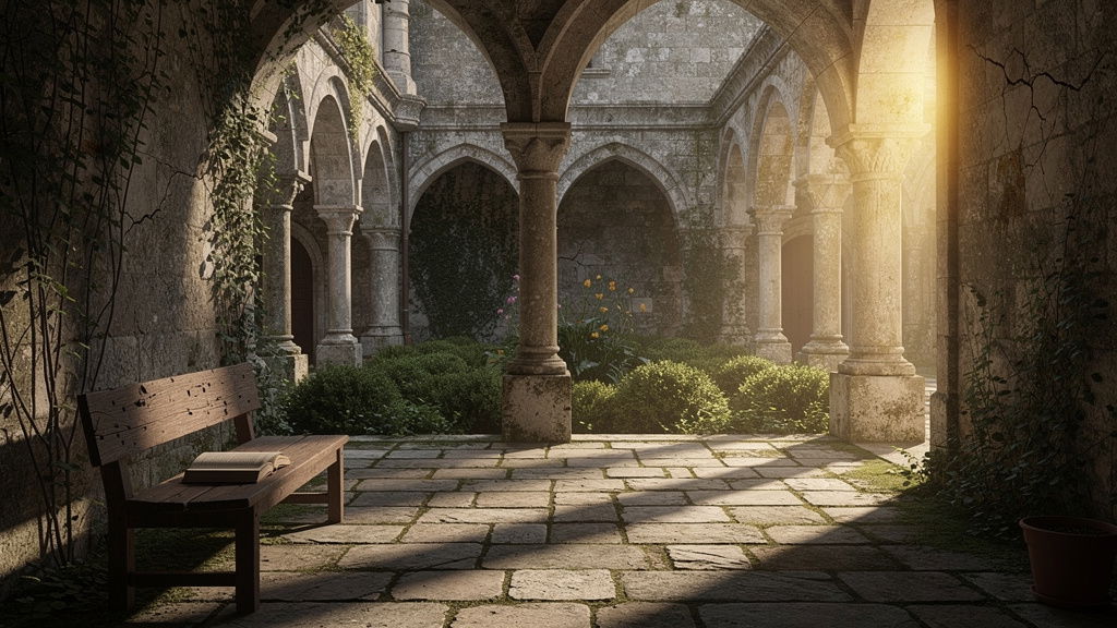Peaceful monastery cloister for contemplative prayer