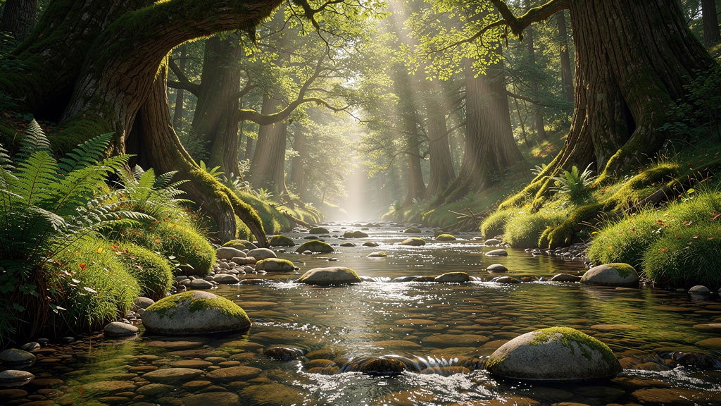 Pristine forest stream in natural wilderness