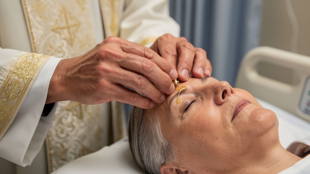 Priest administering Anointing of the Sick sacrament
