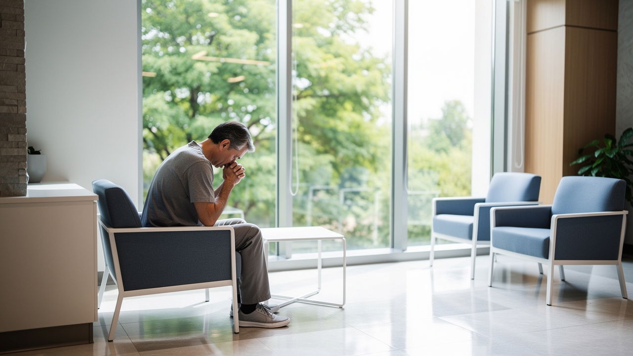 Patient in quiet prayer before surgical procedure