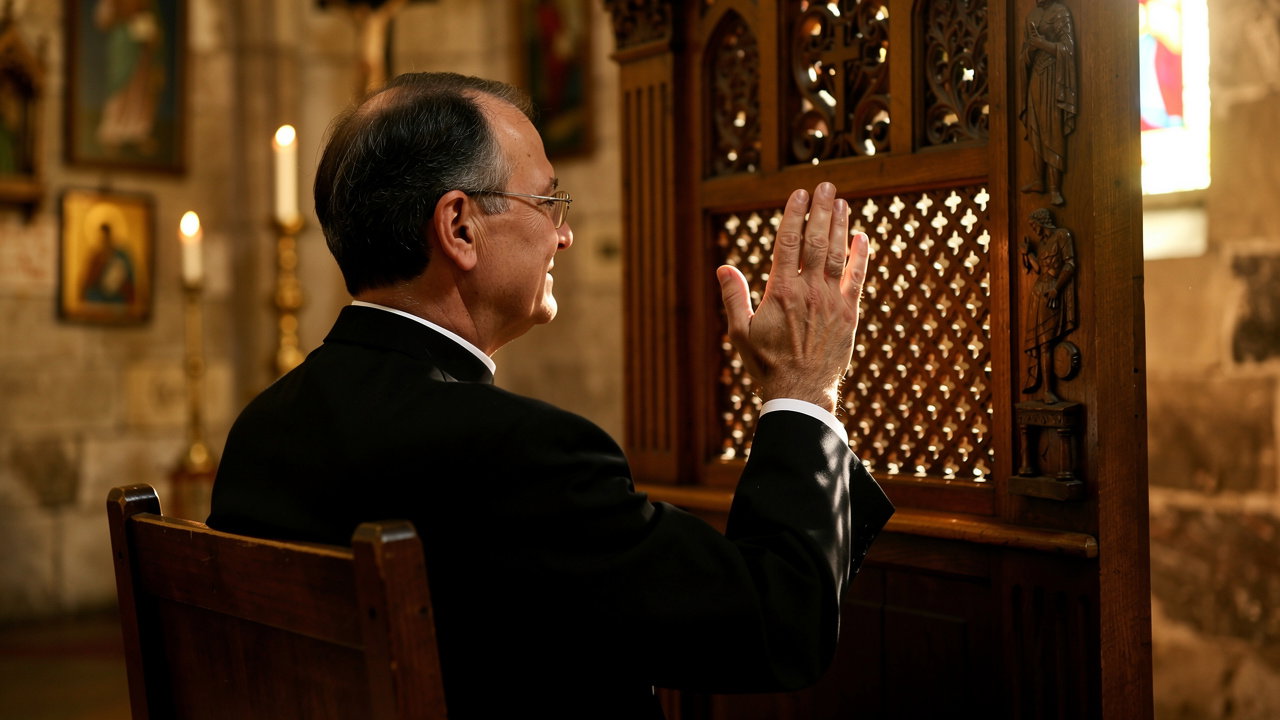 Priest offering absolution during confession sacrament