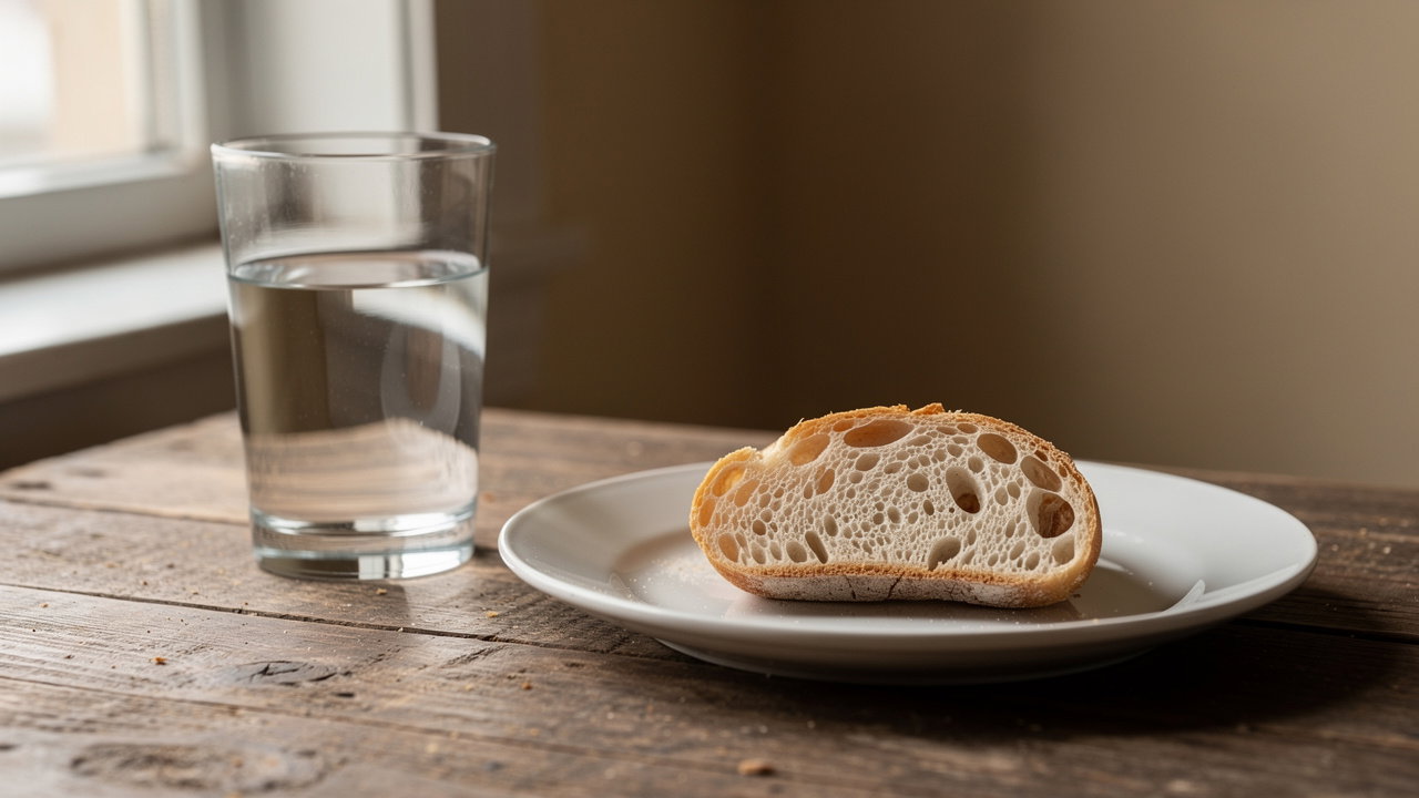 Simple fasting meal of bread and water