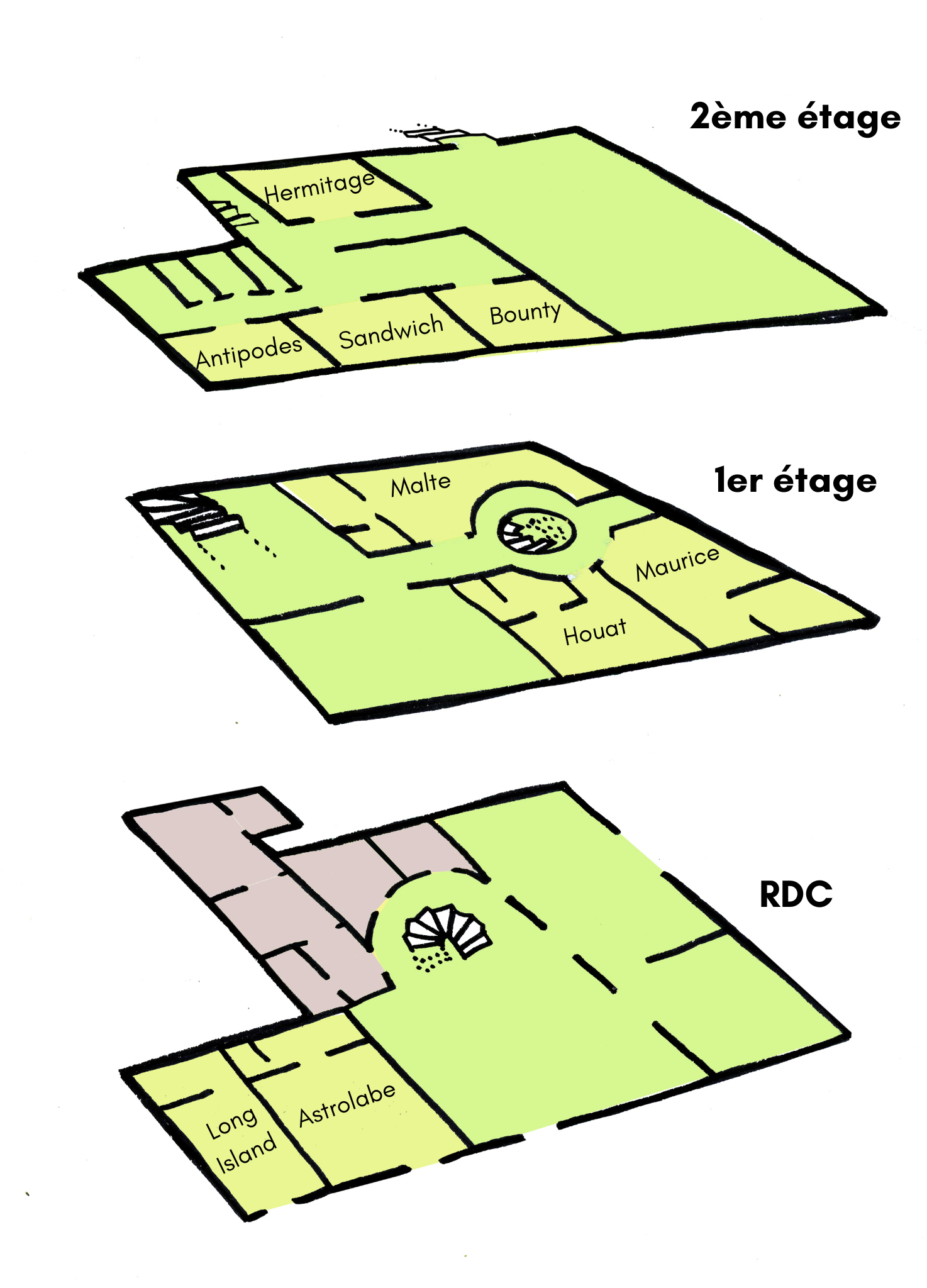Les chambres aux différentes étages du mas
