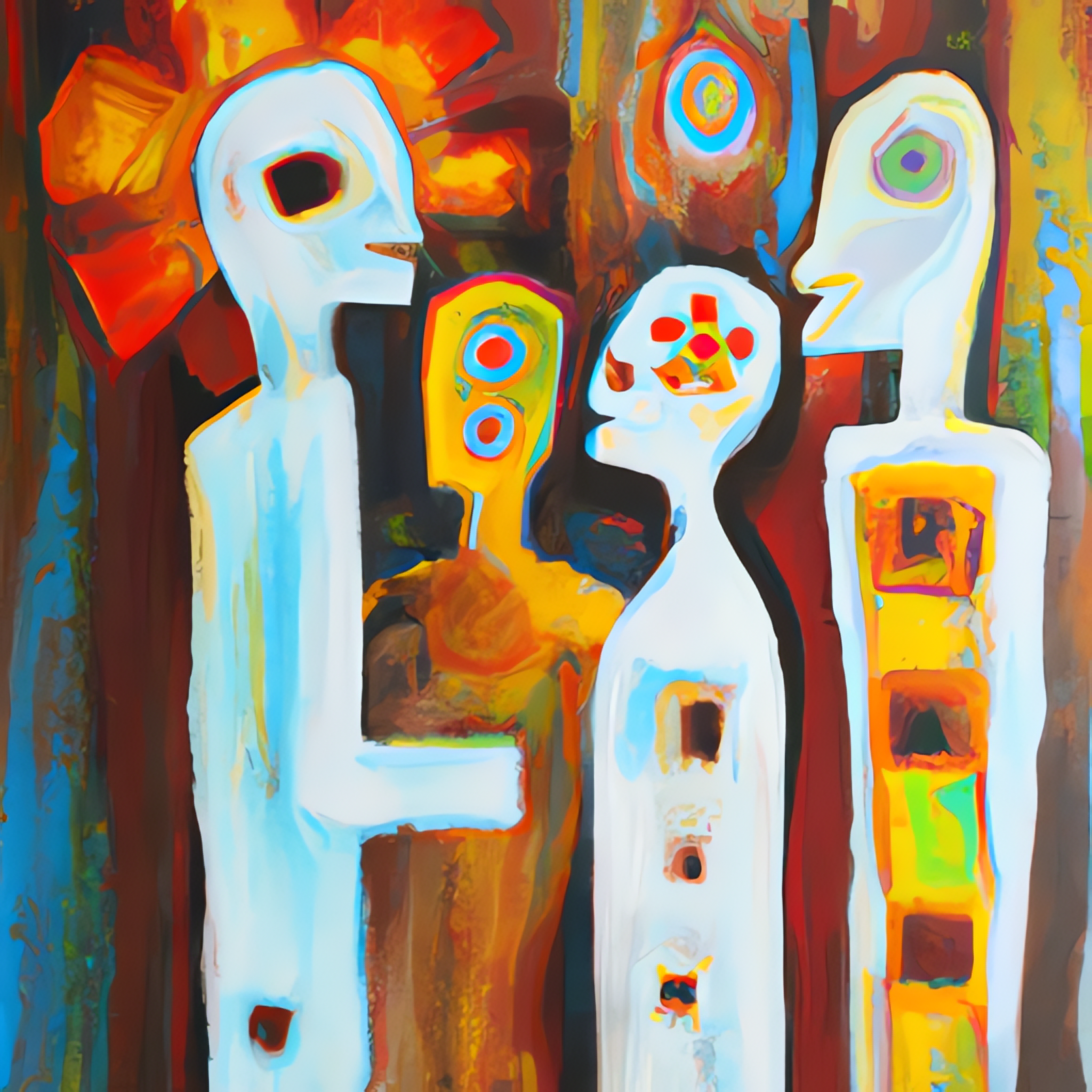 Abstract oil painting of people talking