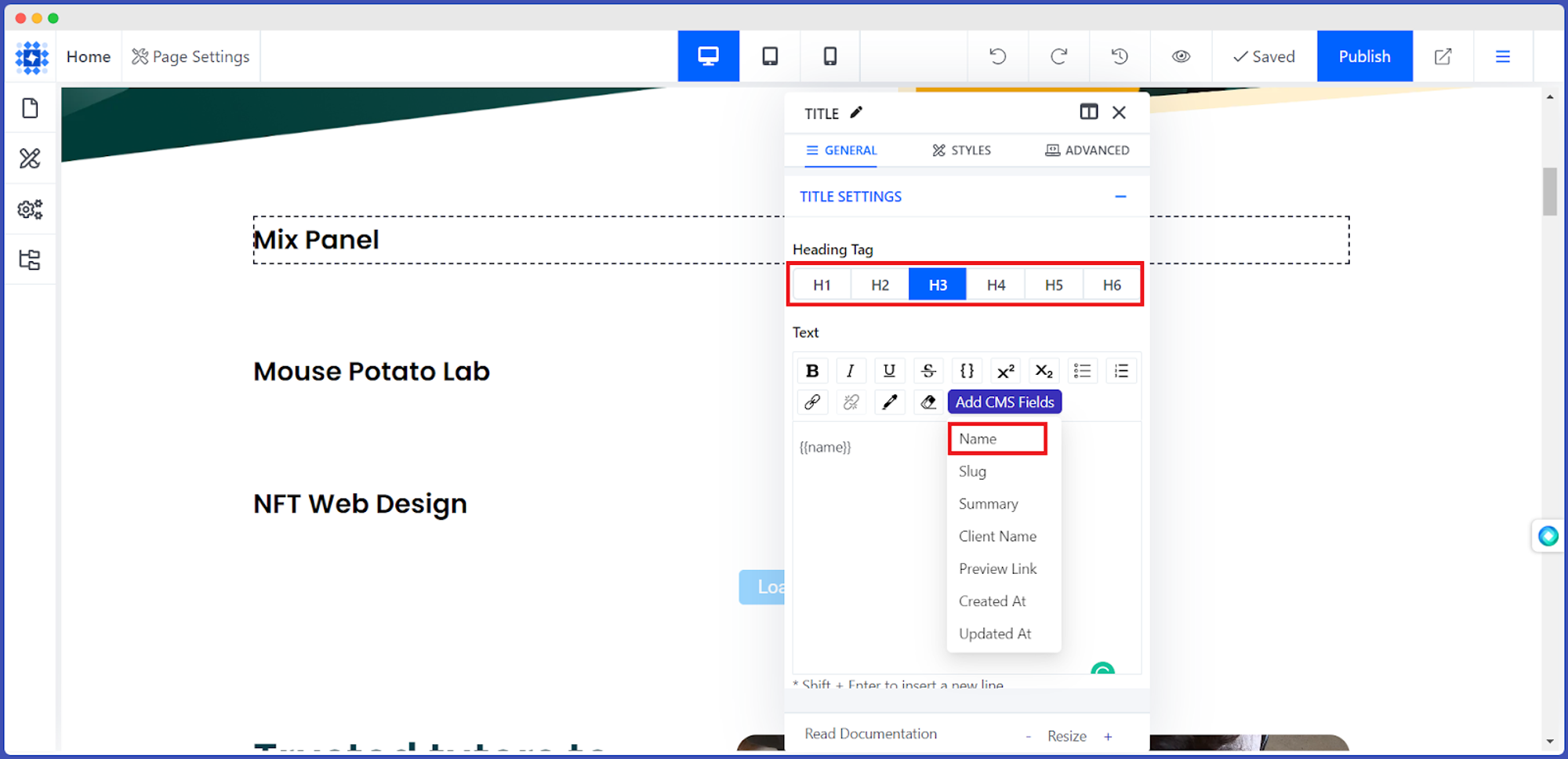 changing the Heading tag from H1 to H6.  