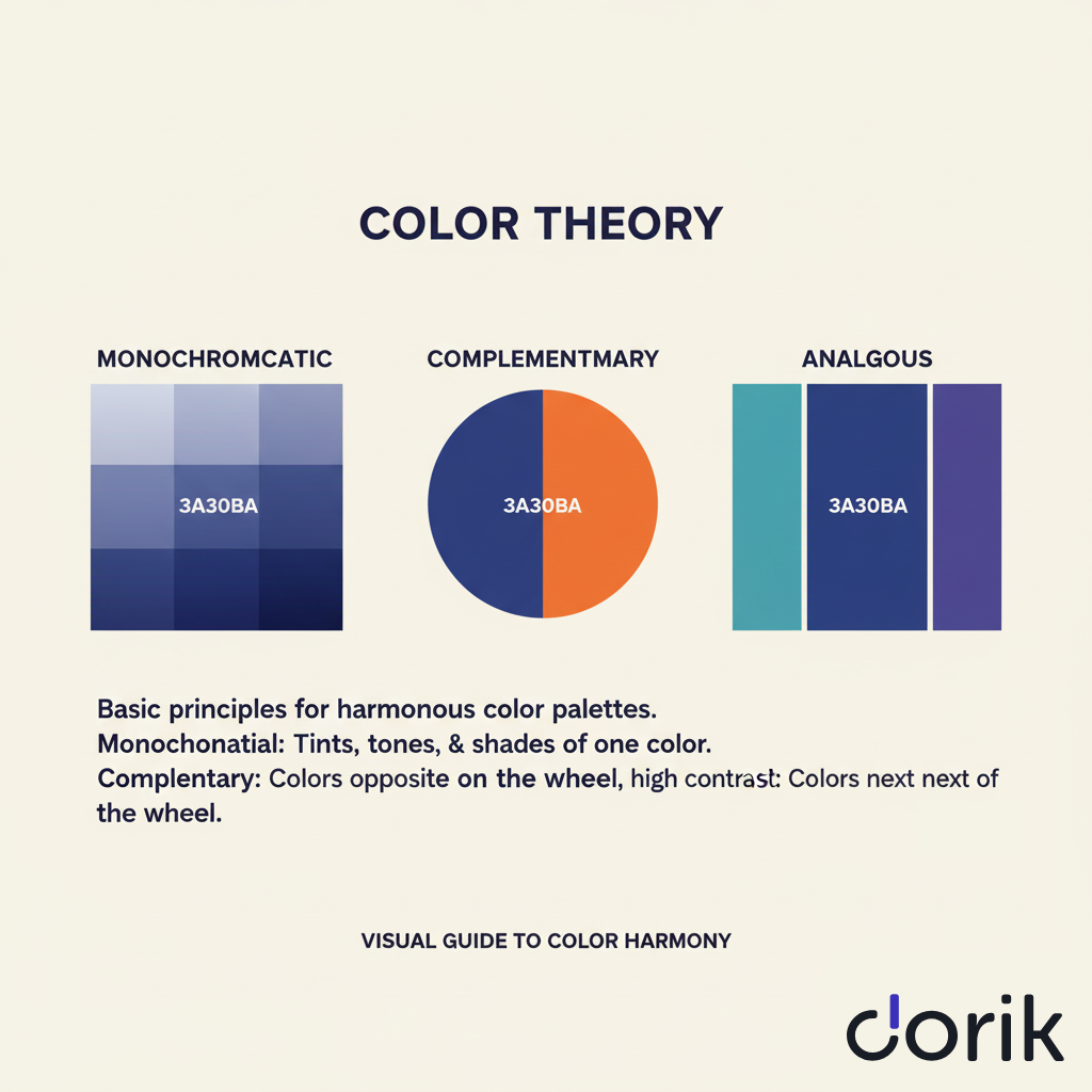 Visual comparison of monochromatic, complementary, and analogous color schemes.