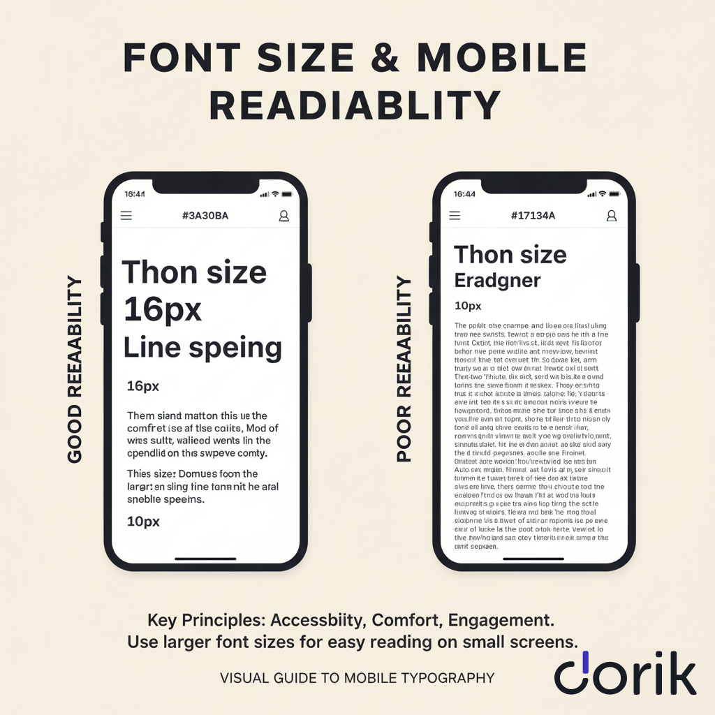 Side-by-side mobile screens showing good and poor font size readability.