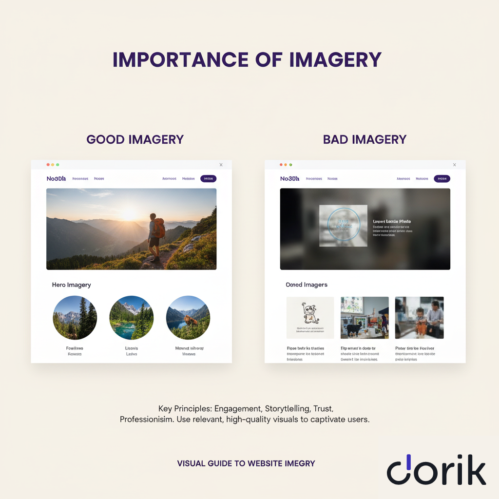 Visual comparison of high-quality vs. poor-quality imagery on a web page.