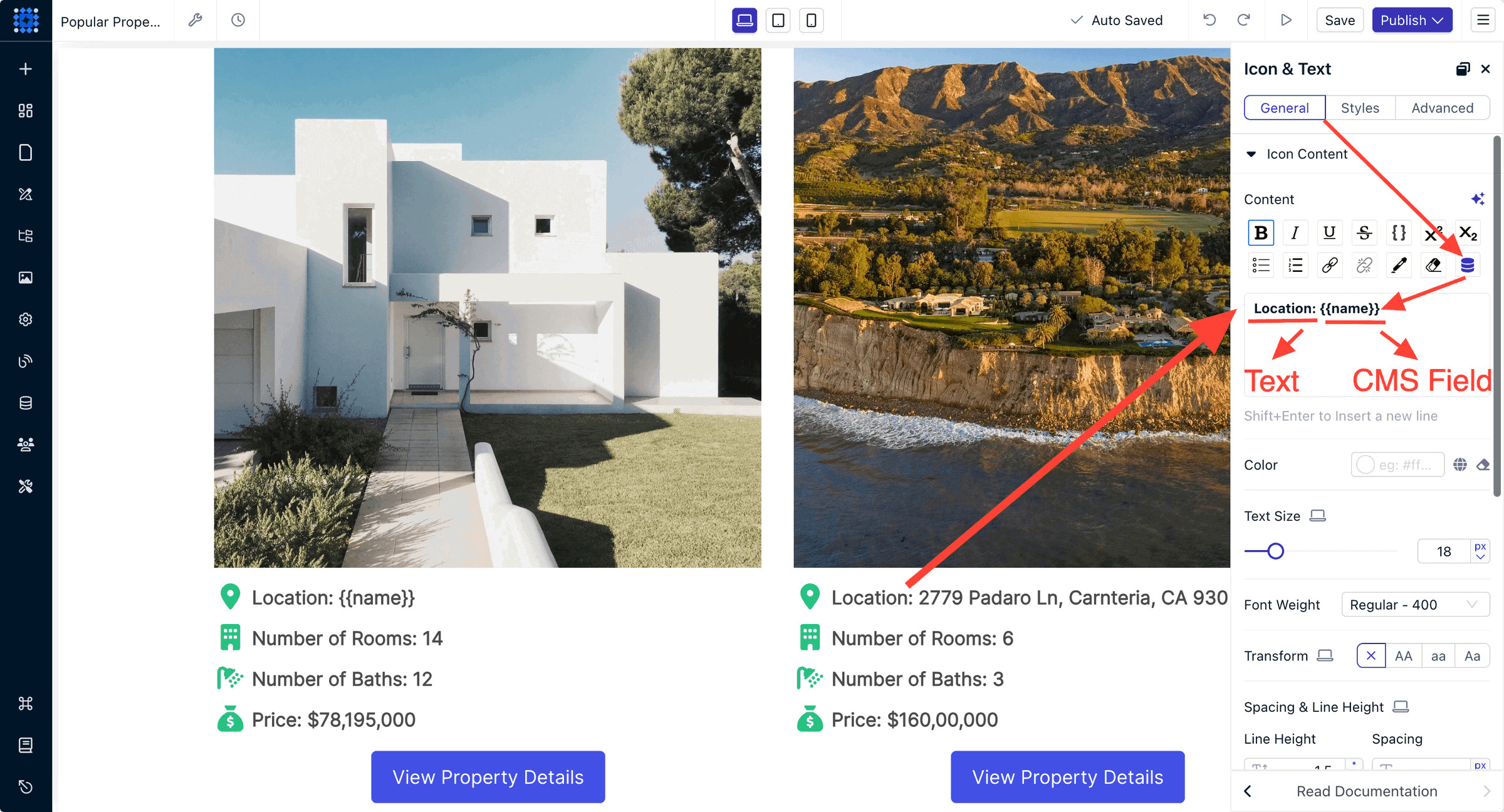 add cms fields for different elements