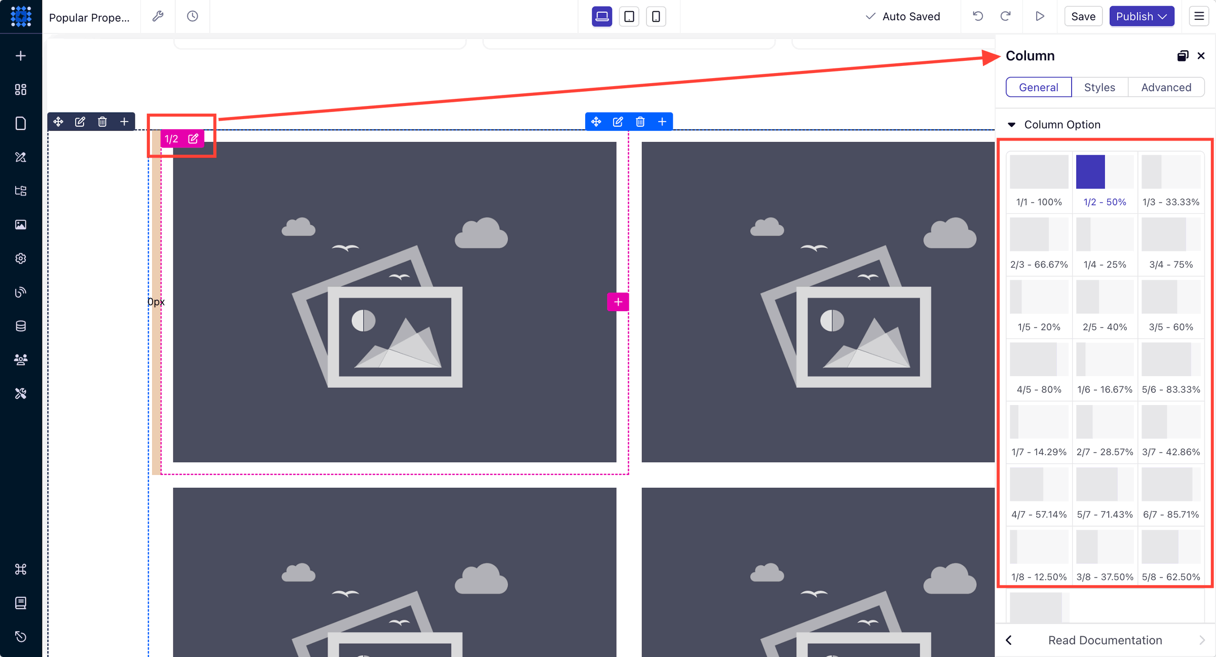 edit column settings