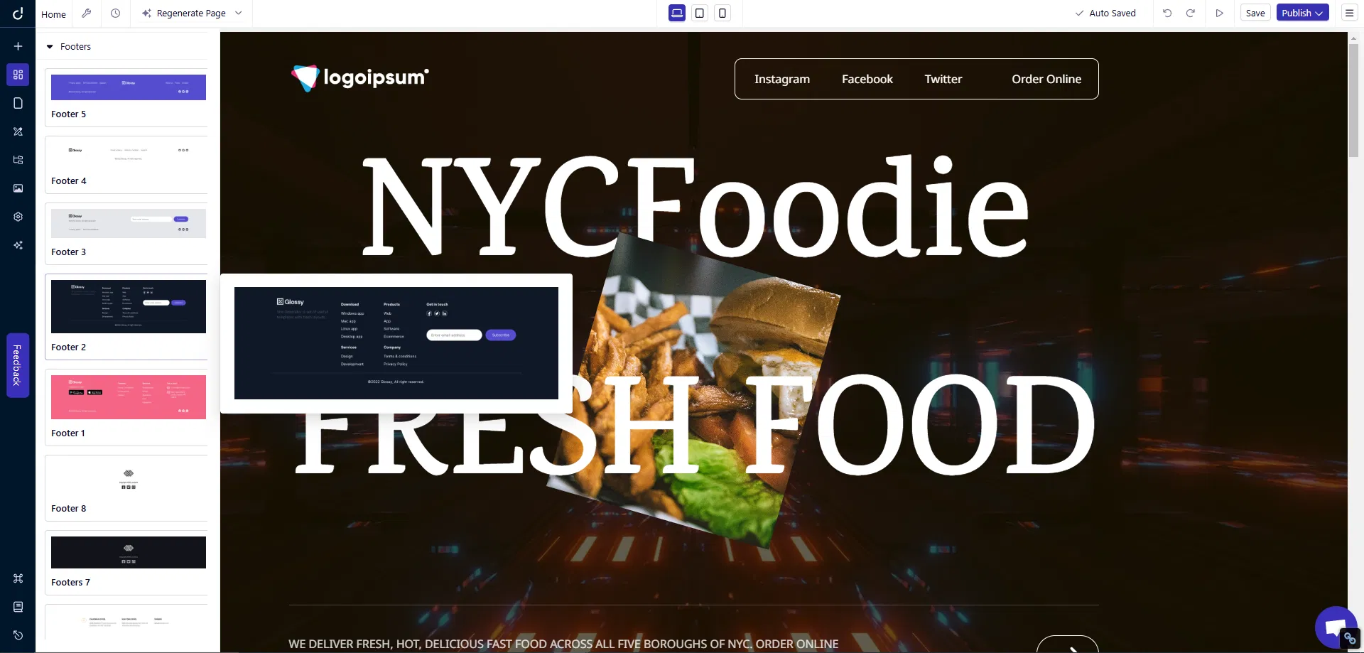 Dorik footer UI blocks