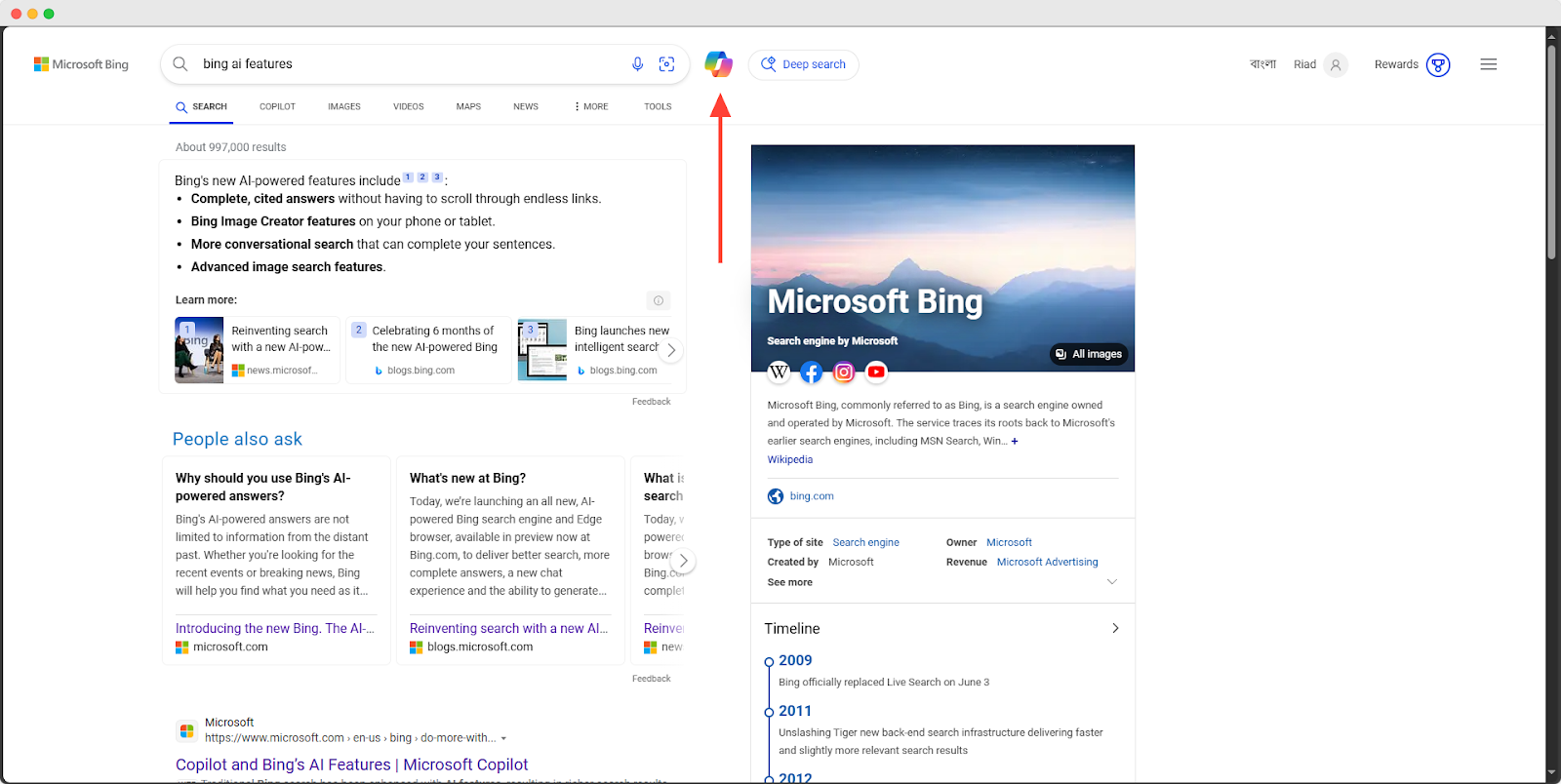 switch from Bing Search to Bing AI Copilot