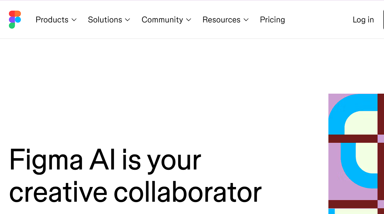 Figma AI landing page describing AI as a creative design collaborator for digital product teams.