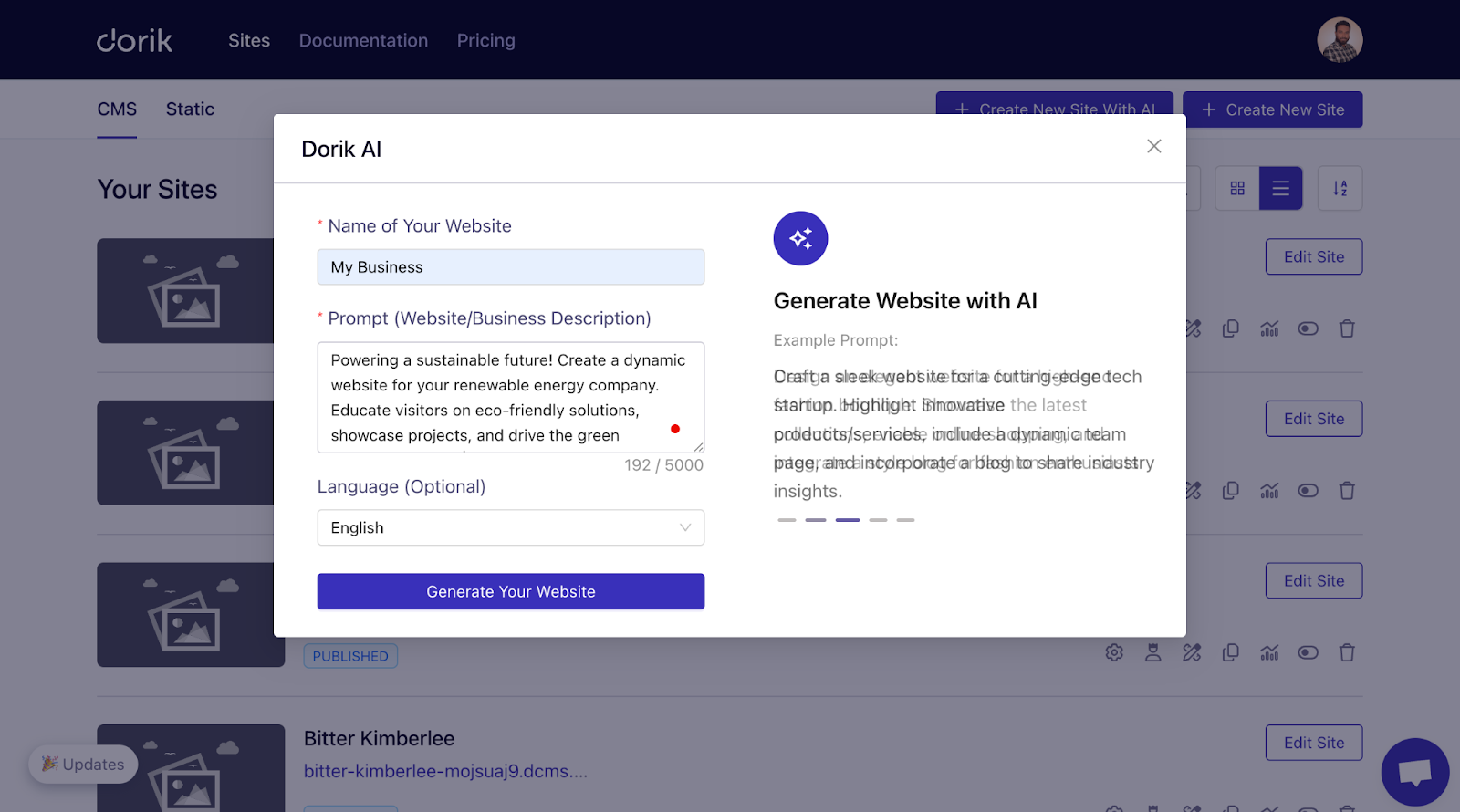 create a website with AI