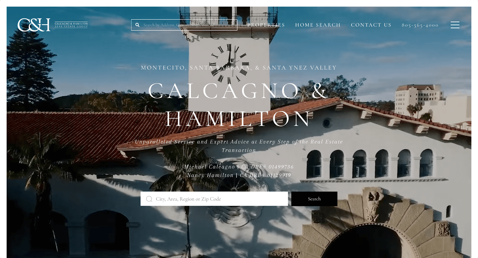 calcagno and hamilton real estate website example