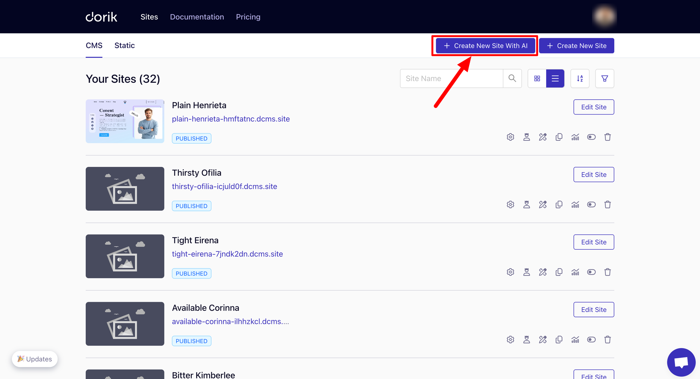 Create New Site With AI 