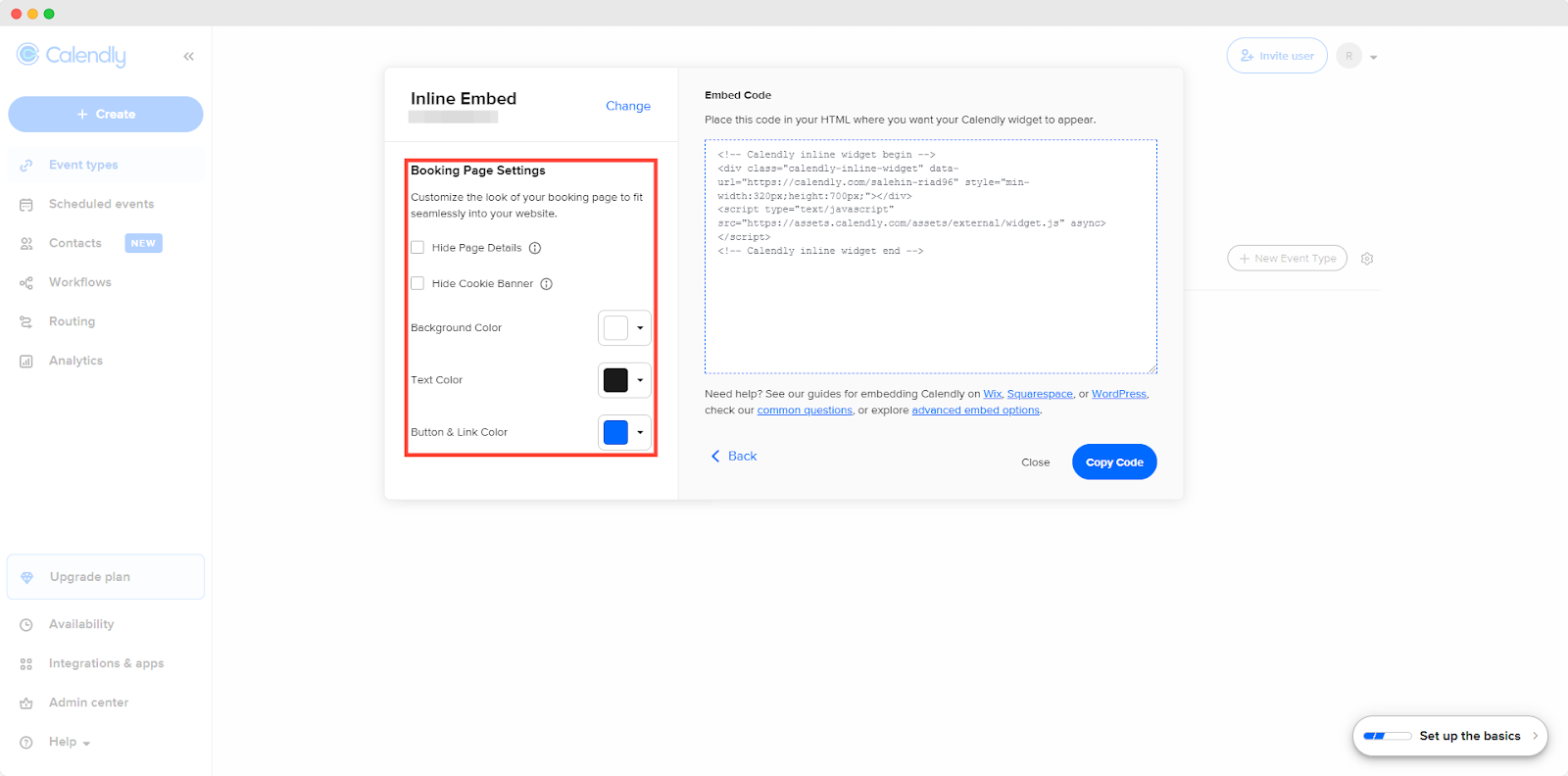 booking page settings customize