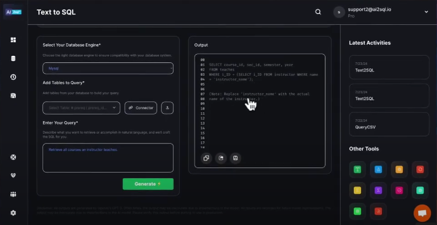 AI2SQL generated SQL