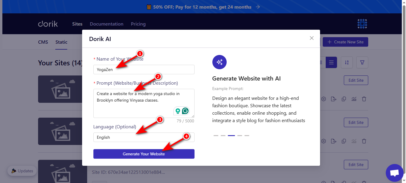 Dorik ai website builder