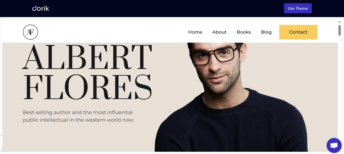 Personal website template for Albert Flores with bold name text and author bio.