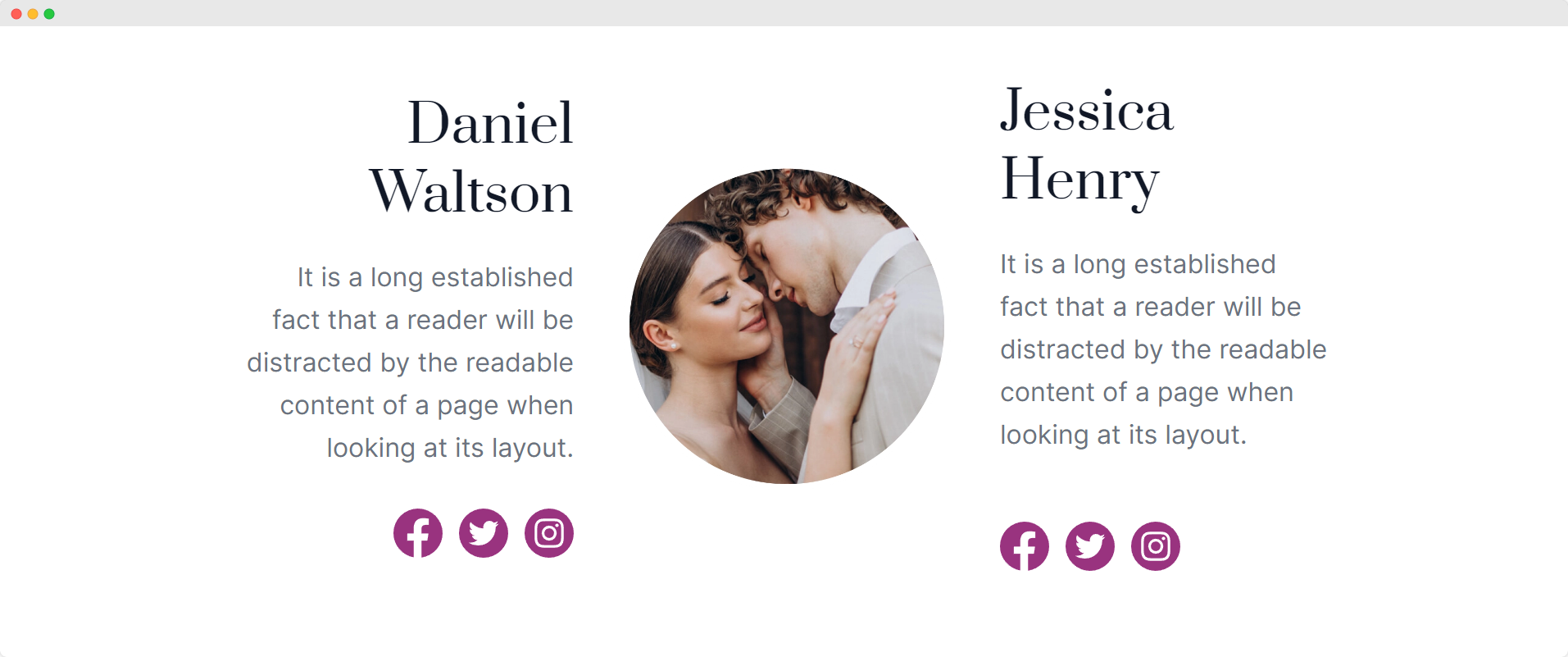 Bride and groom introduction on a wedding website