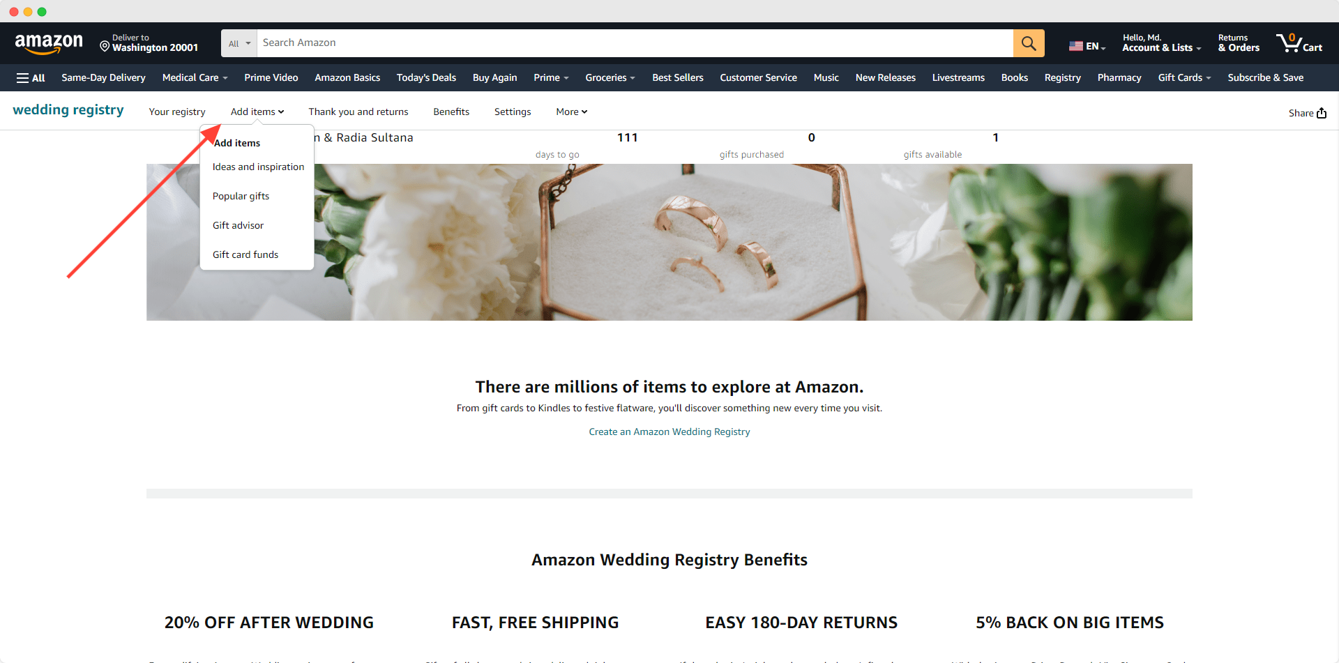 Add items to your Amazon wedding registry