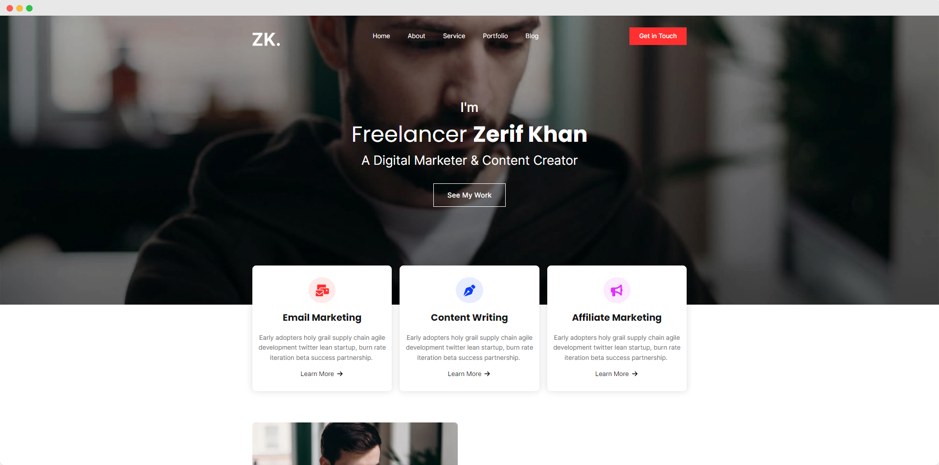 Freelancer portfolio website template