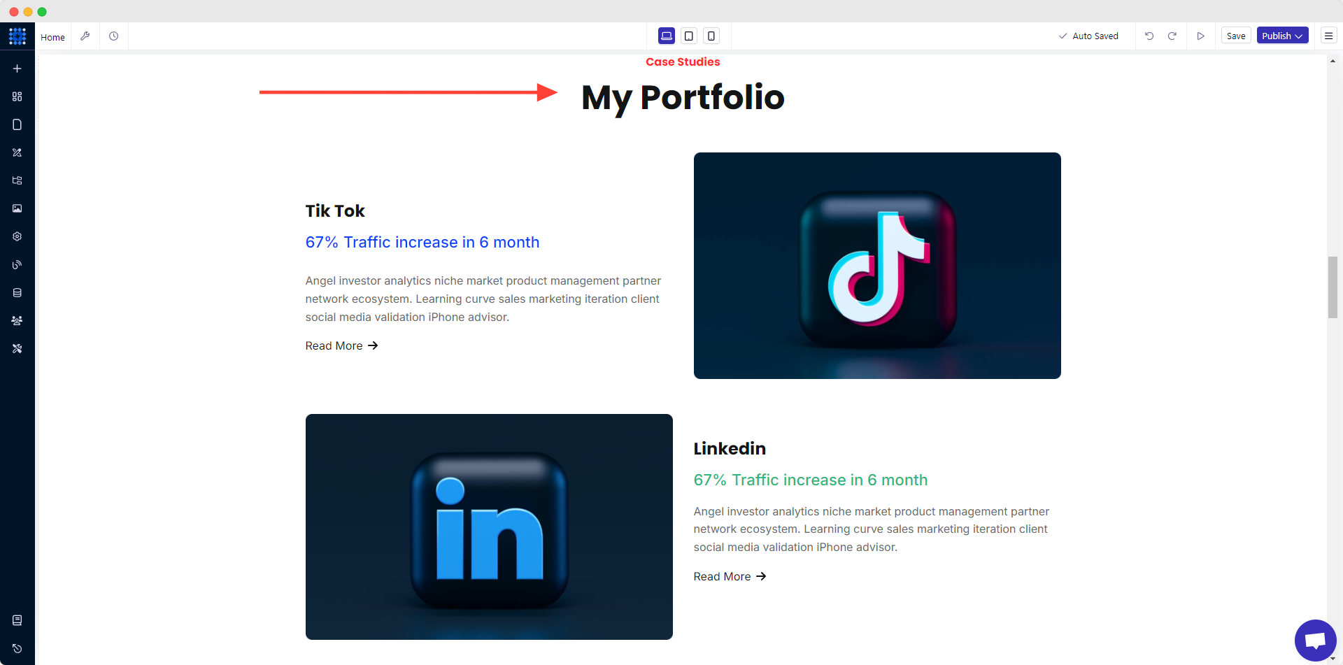 Scroll down to your portfolio section