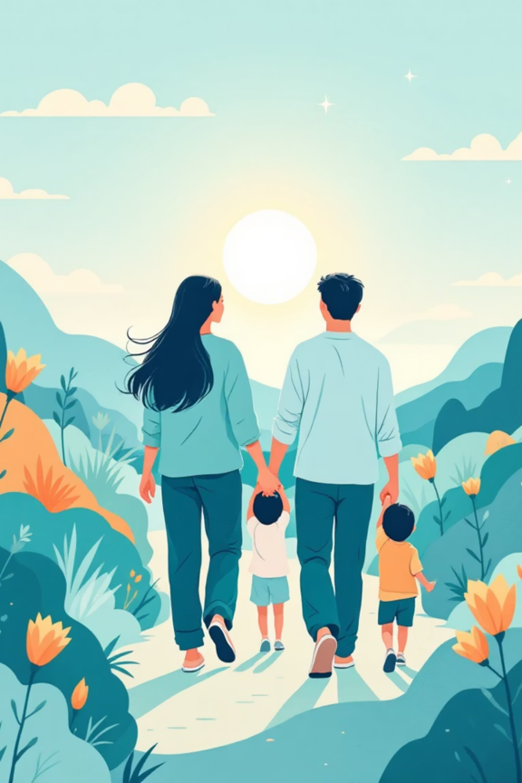 A smiling family at home — symbol of stability and future