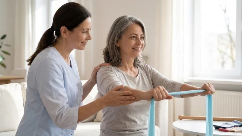 exercitii de recuperare dupa mastectomie realizate cu ajutorul unui kinetoterapeut