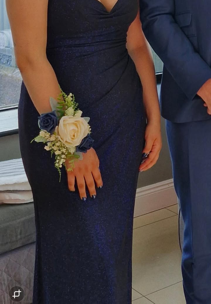 Navy & Cream Rose Debs Silk Flower Corsage on a Pearl Bracelet