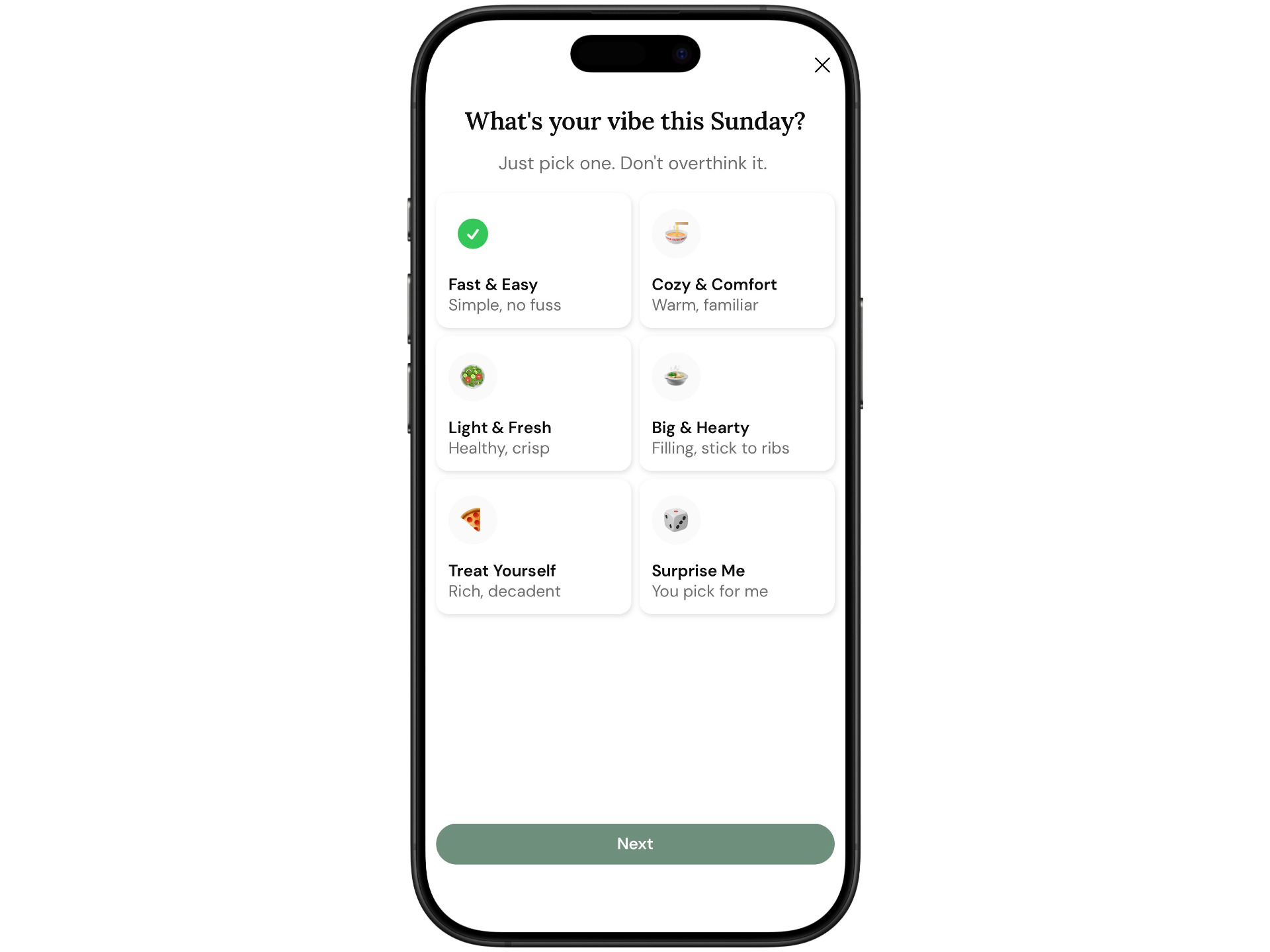 ThisDish app showing the vibes users can select