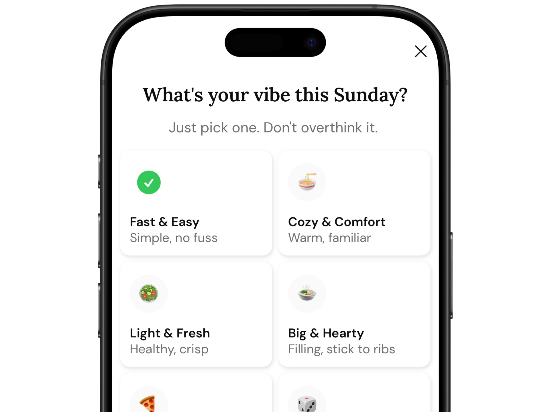 ThisDish app showing the vibes users can select