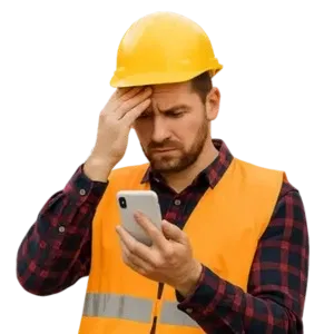 Builder scratching his head looking at phone wondering why he isn't getting calls