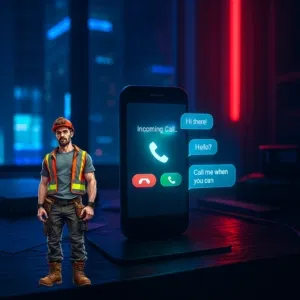 Phone icon with chat bubble representing automated appointment booking for builders`