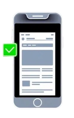 Flat vector icon of a smartphone displaying a builder’s website, with a green checkmark indicating mobile responsiveness