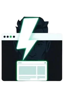 Flat vector icon of a lightning bolt overlaying a browser window, representing fast website loading performance