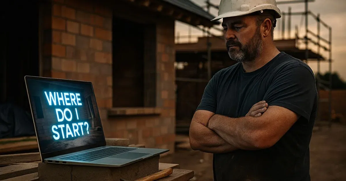 Confused builder looking at the first page of  Ai.4.Construction's builder quiz to know where to start