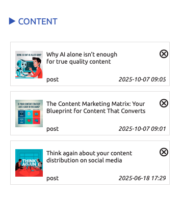 Screenshot of Pulse720 in-app Created and Repurposed Content Overview