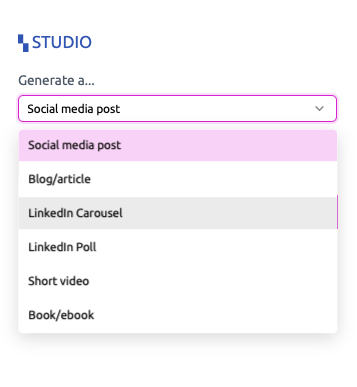 Screenshot of Pulse720 in-app Studio for Generating Multiple Social Media Outputs