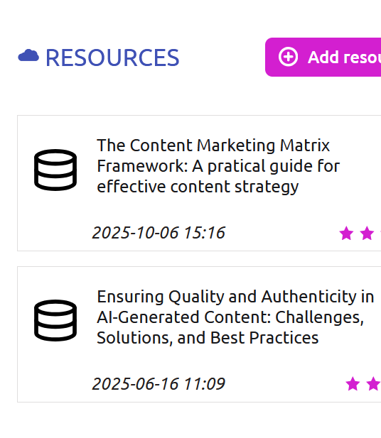 Snapshot of Pulse720 in-app Resource Library for Guaranteeing Unique Brand Voice and Expertise