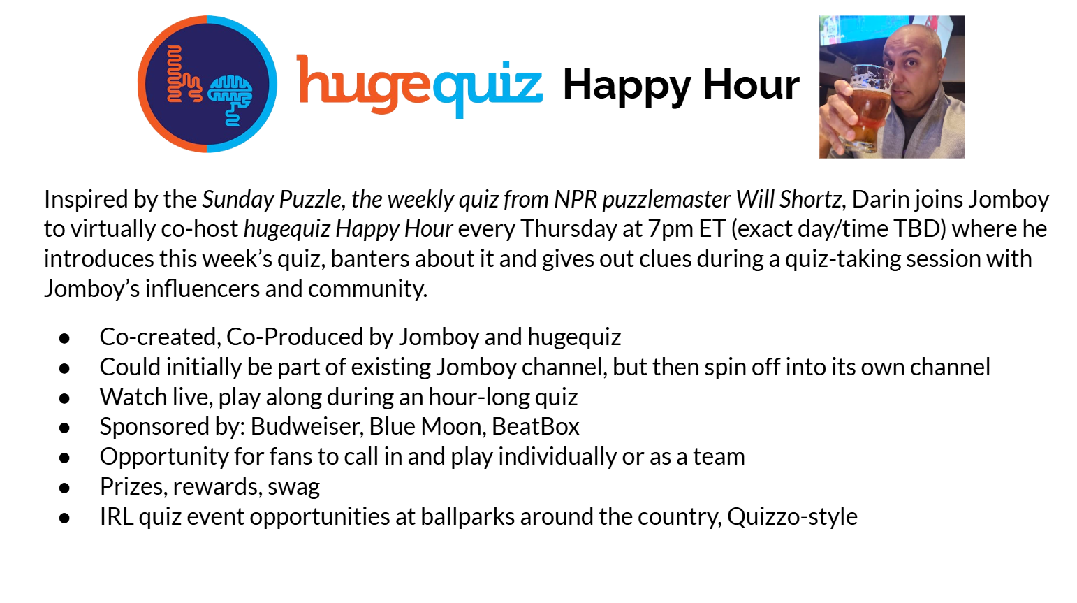 hugequiz happy hour pitch