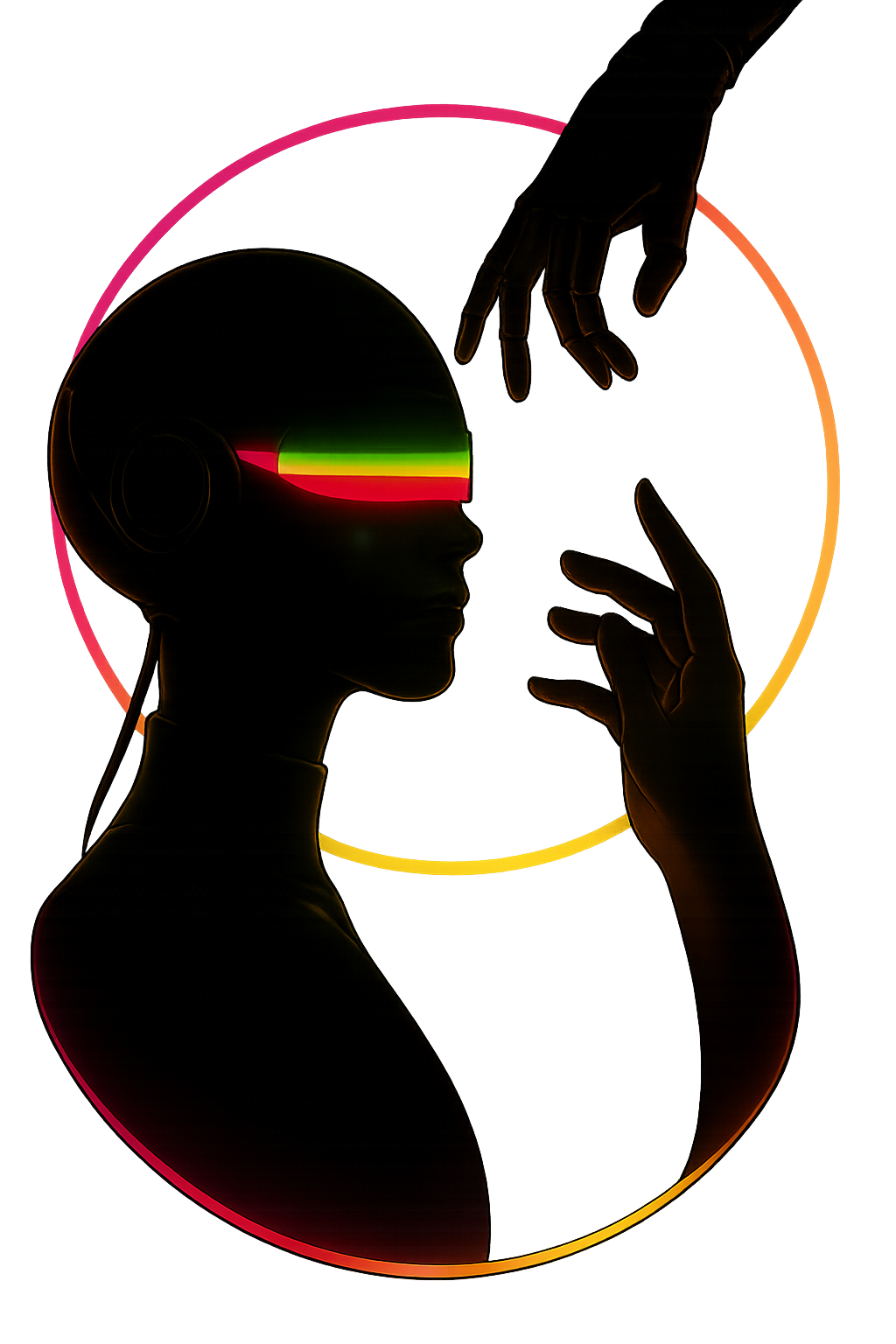 Glowing abstract orb with rich neon gradients in a dark cyber-mystical atmosphere, evoking a sense of portal-like energy and quiet power.