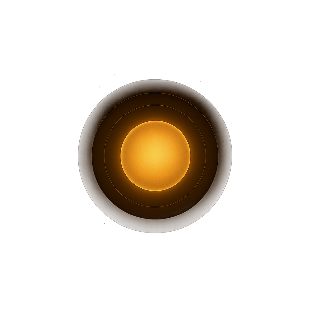 A radiant golden orb with soft concentric rings and a diffused halo glow, centered on a black background.