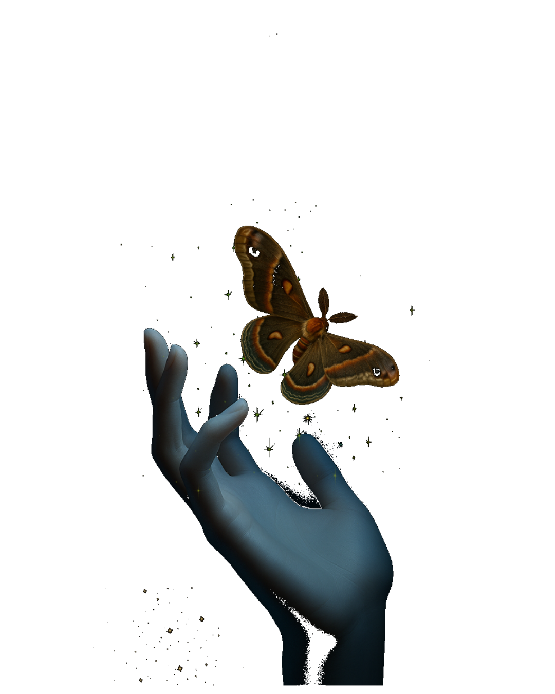 AI Hand reaching toward moth 