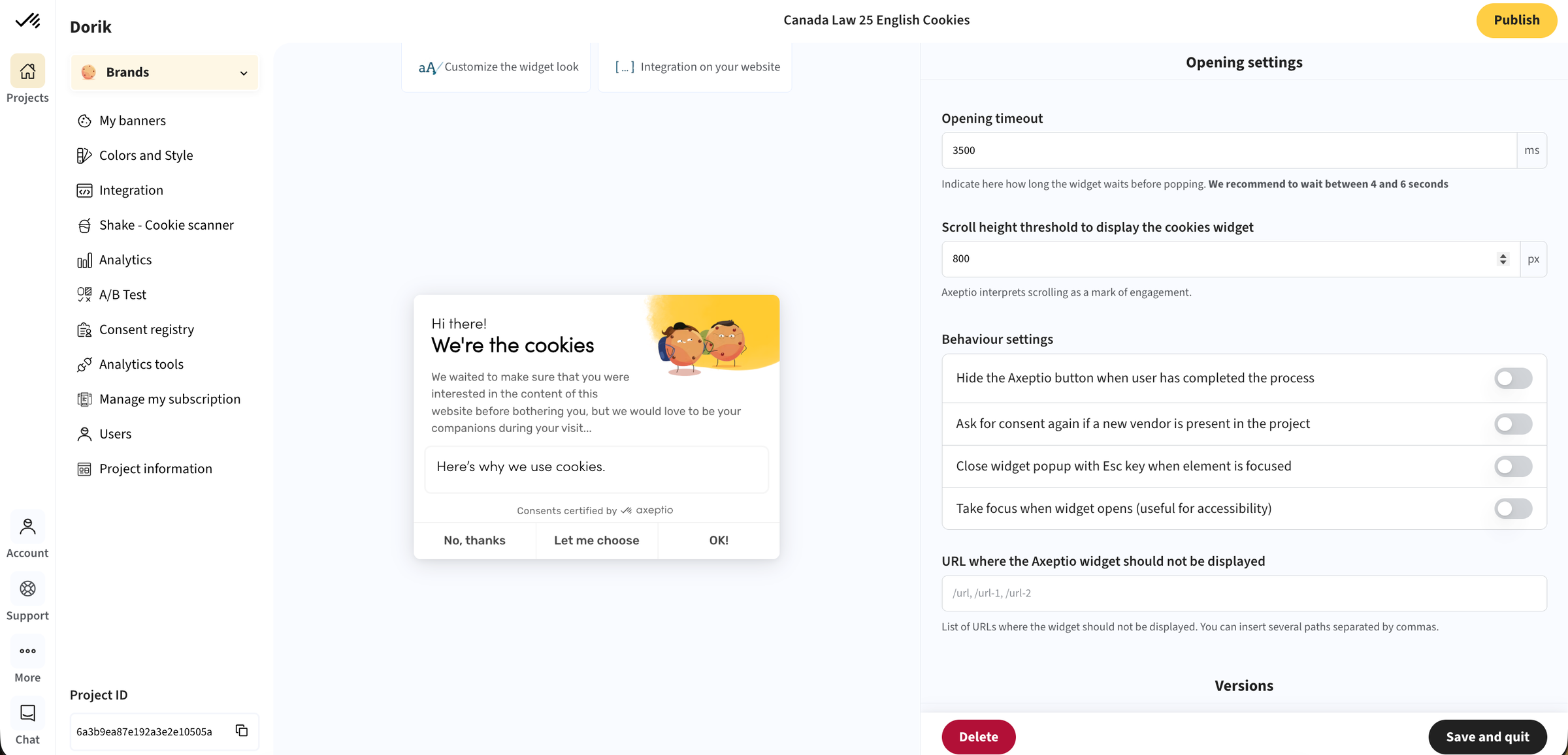 Axeptio banner customization page