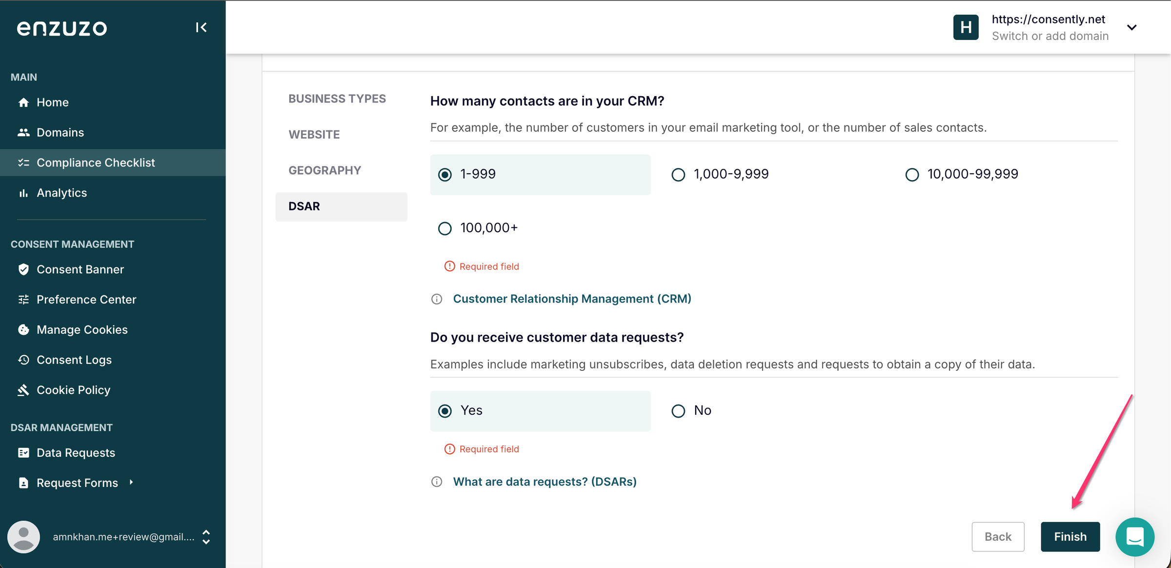 Enzuzo business profile questionaries