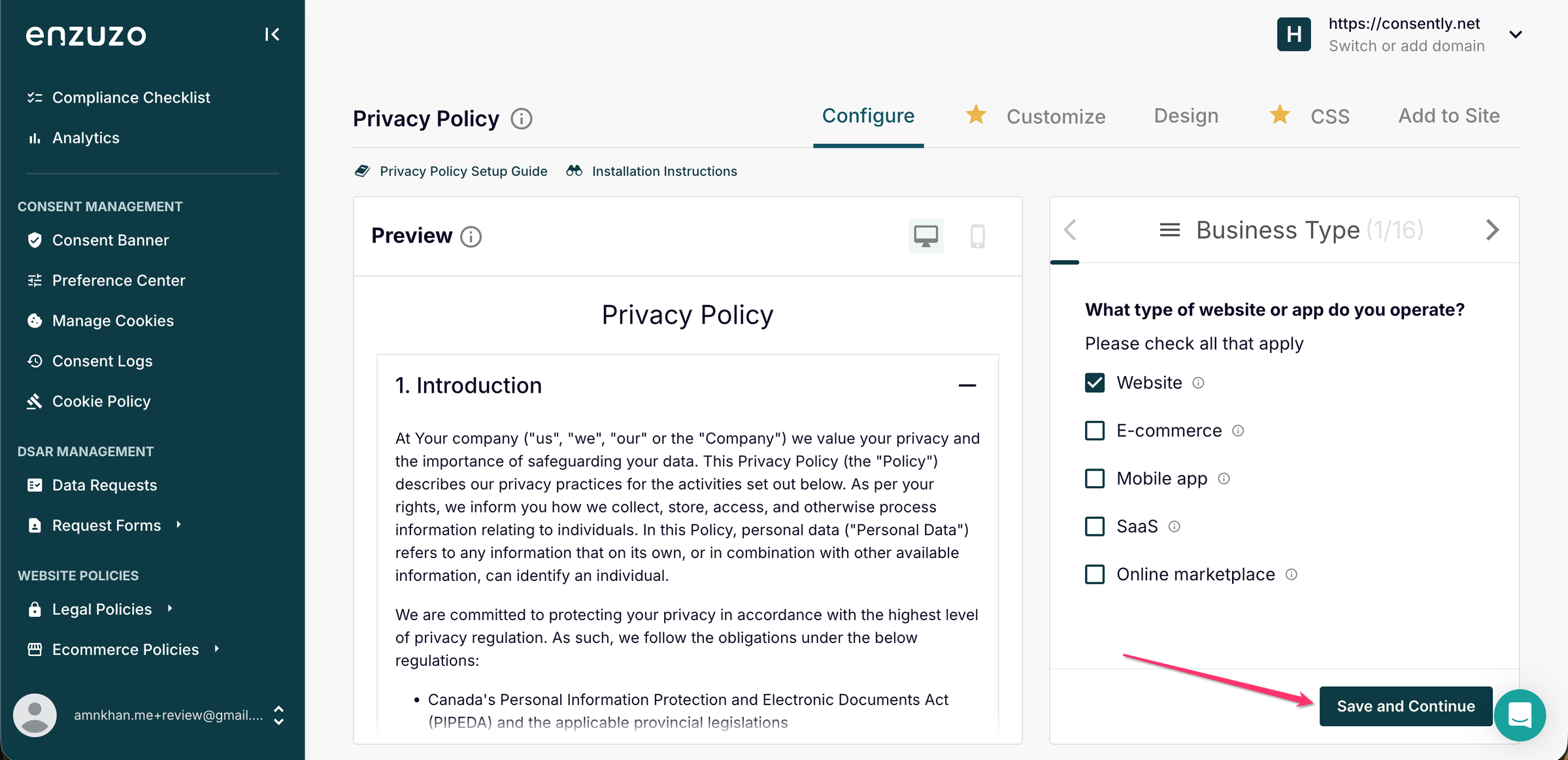 Enzuzo privacy policy generator